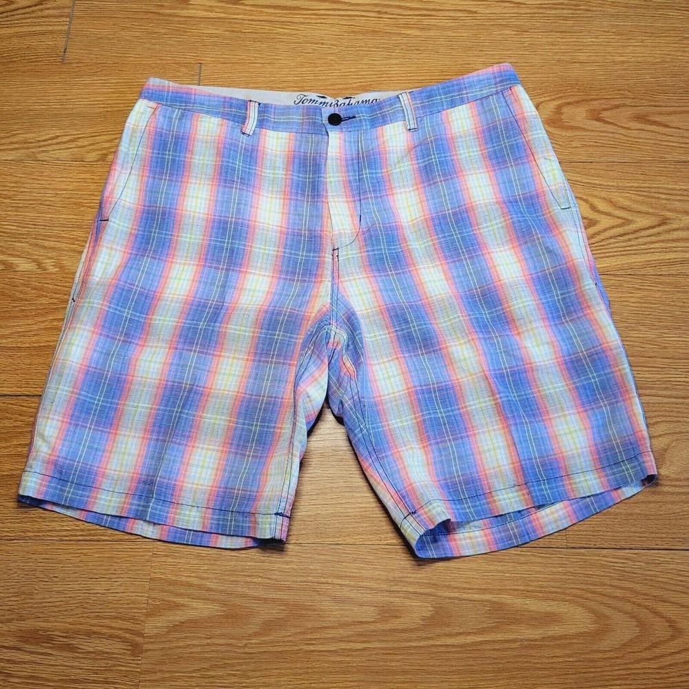 Tommy Bahama Men's Linen Tencel Blend Madras Shorts Size 38 Multicolor Plaid